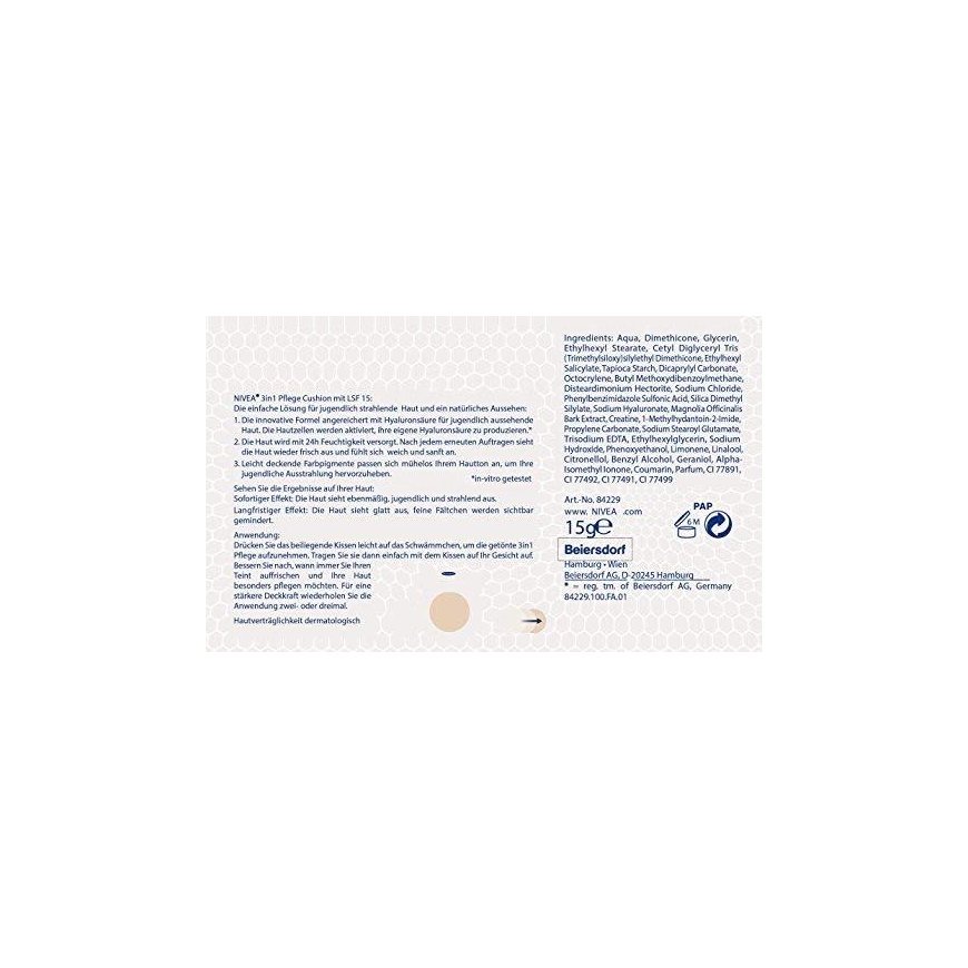 Nivea Nivea Hyaluron CELLular Filler 3in1 Care Cushion SPF15 Foundation 15g 02 Vidutinis – 3