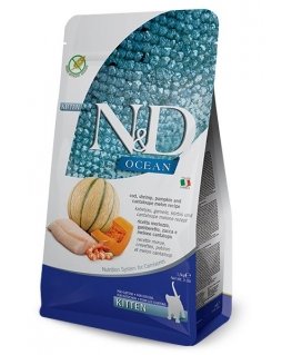 FARMINA N&D Ocean Cat mencas, garneles, ķirbji un melones kaķēns - sausā kaķu barība - 1,5 kg
