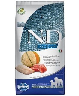 FARMINA N&D okeāna suņu lasis, menca, kantalupa, melone Adult Medium&Maxi - sausā suņu barība - 12 kg