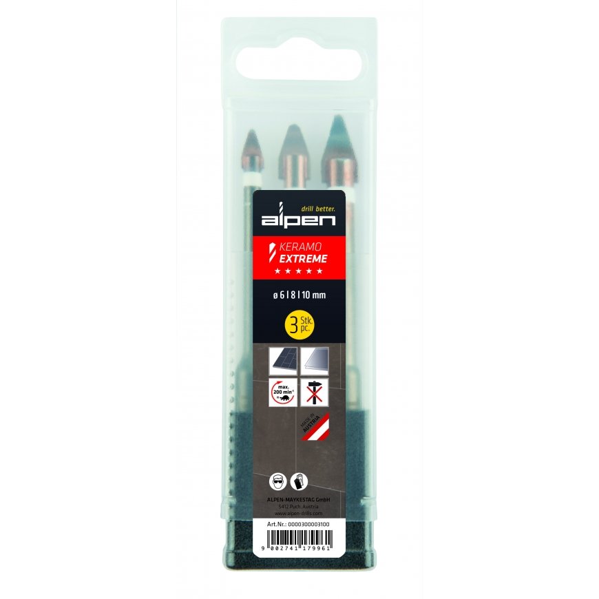 ALPEN Keramo Extreme ceramic tile and glass drill set 3 pcs. [0000300003100] 6/8/10mm