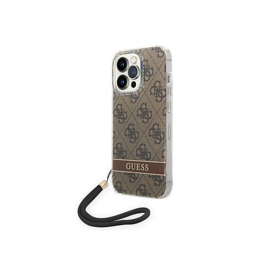 Case Guess GUOHCP14LH4STW iPhone 14 Pro 6.1 inch Brown / Brown Hard Case 4G Printing Strap