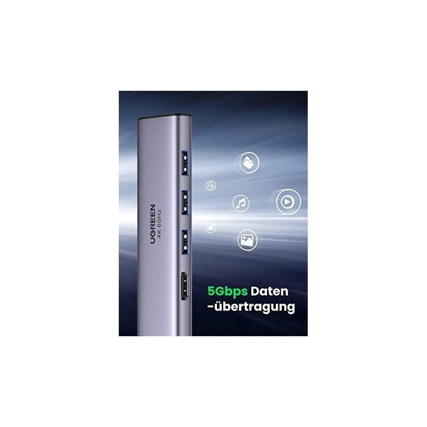 UGREEN CM511 5-in-1 adapter hub USB-C - 3x USB3.0 HDMI TF/SD – 6