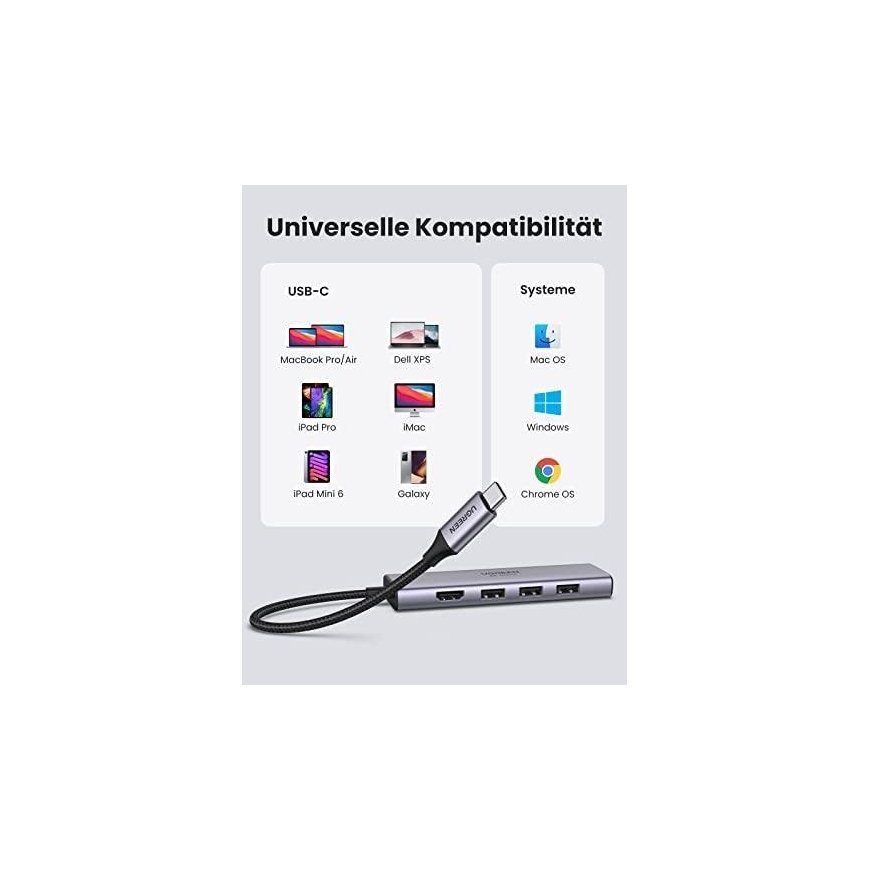 UGREEN CM511 5-in-1 adapter hub USB-C - 3x USB3.0 HDMI TF/SD – 7