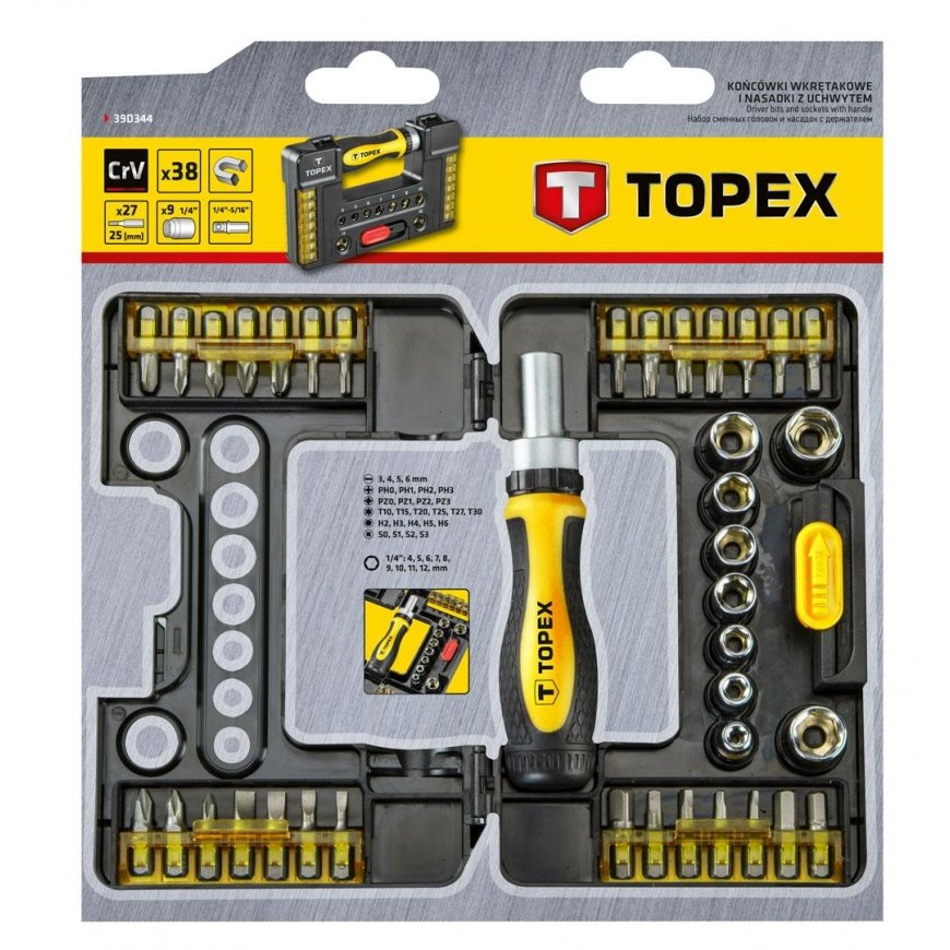 Topex screwdriver bits and sockets with handle, 38 pcs (39D344) – 3