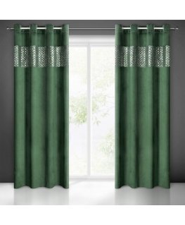 Eurofirany MARGOT Velvet night curtain with embroidered ribbon and sequins, 140X250 cm, loops/rings, color: dark green