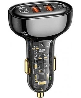 Charger Usams Ład. same 1xUSB-C 2xUSB-A 125W Fast Charge transparent black CC158CC01 (US-CC158)