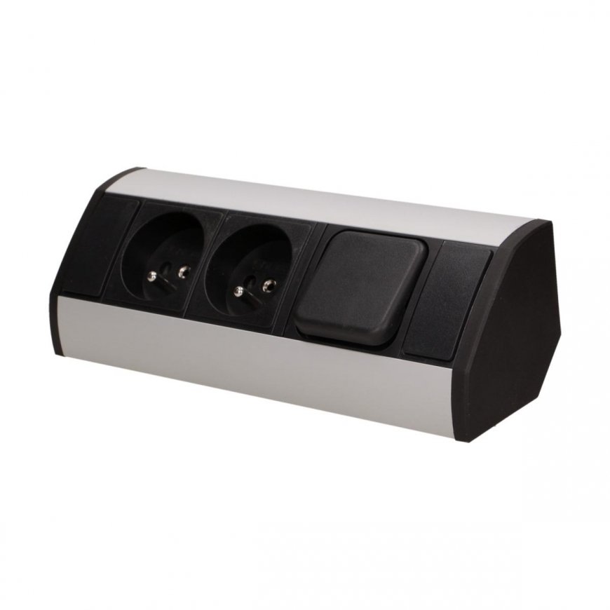 Orno 2x2P + Z furniture socket with switch, black and silver – 2
