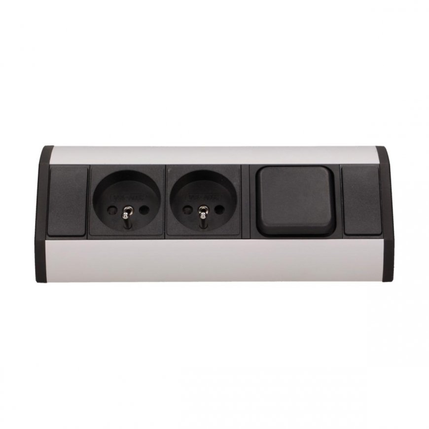 Orno 2x2P + Z furniture socket with switch, black and silver – 4