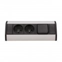 Orno 2x2P + Z furniture socket with switch, black and silver Orno 2x2P + Z furniture socket with switch, black and silver
