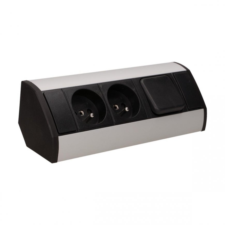 Orno 2x2P + Z furniture socket with switch, black and silver – 5