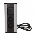 Orno 2x2P + Z furniture socket with switch, black and silver Orno 2x2P + Z furniture socket with switch, black and silver
