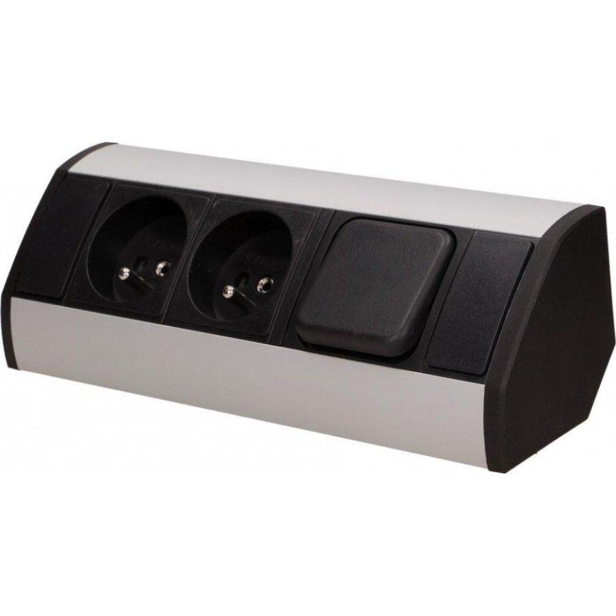 Orno 2x2P + Z furniture socket with switch, black and silver – 9