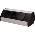 Orno 2x2P + Z furniture socket with switch, black and silver Orno 2x2P + Z furniture socket with switch, black and silver