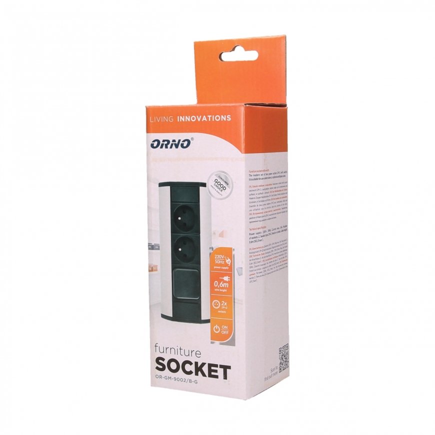 Orno 2x2P + Z furniture socket with switch, black and silver – 10