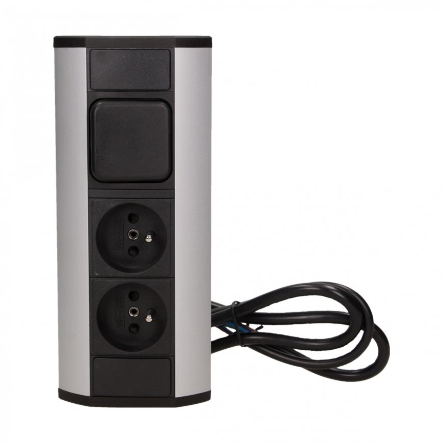 Orno 2x2P + Z furniture socket with switch, black and silver – 12