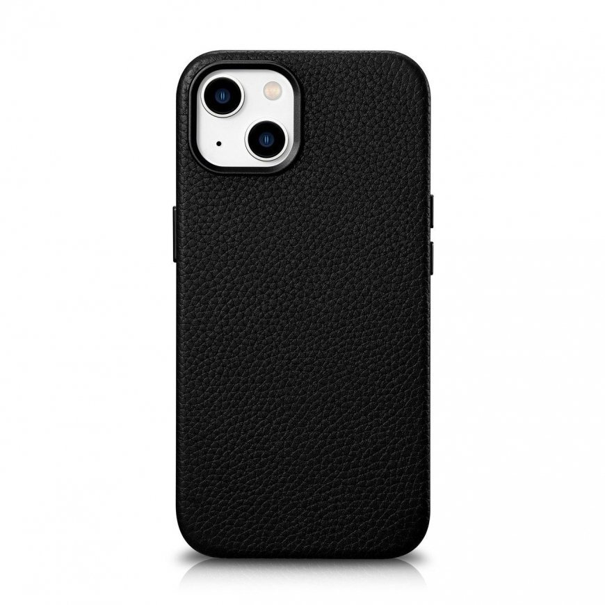 iCarer Litchi Premium Odinis dėklas iPhone 14 Plus Magnetic Odinis dėklas with MagSafe Juodas (WMI14
