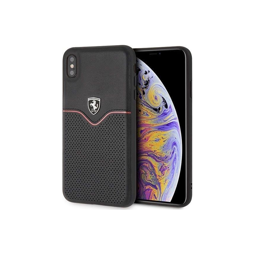 „Ferrari Hardcase“ FEOVEHCI65BK „iPhone Xs Maks“ nespalvotų/nespalvotų takelių pertvara