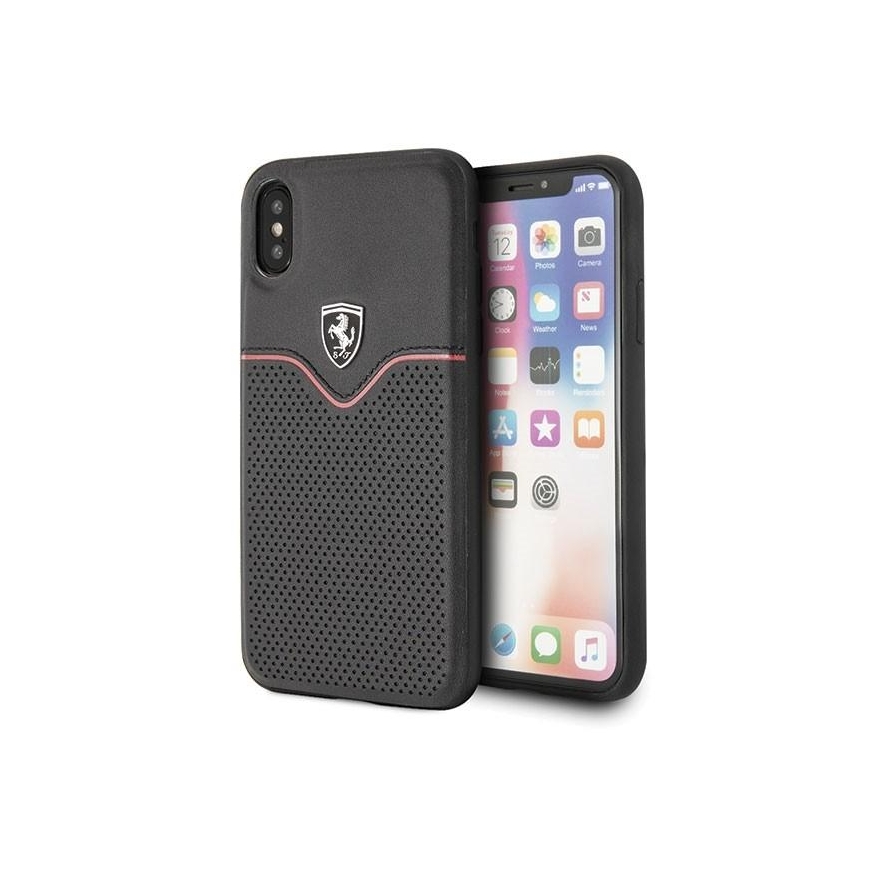 „Ferrari Hardcase“ FEOVEHCI65BK „iPhone Xs Maks“ nespalvotų/nespalvotų takelių pertvara – 2