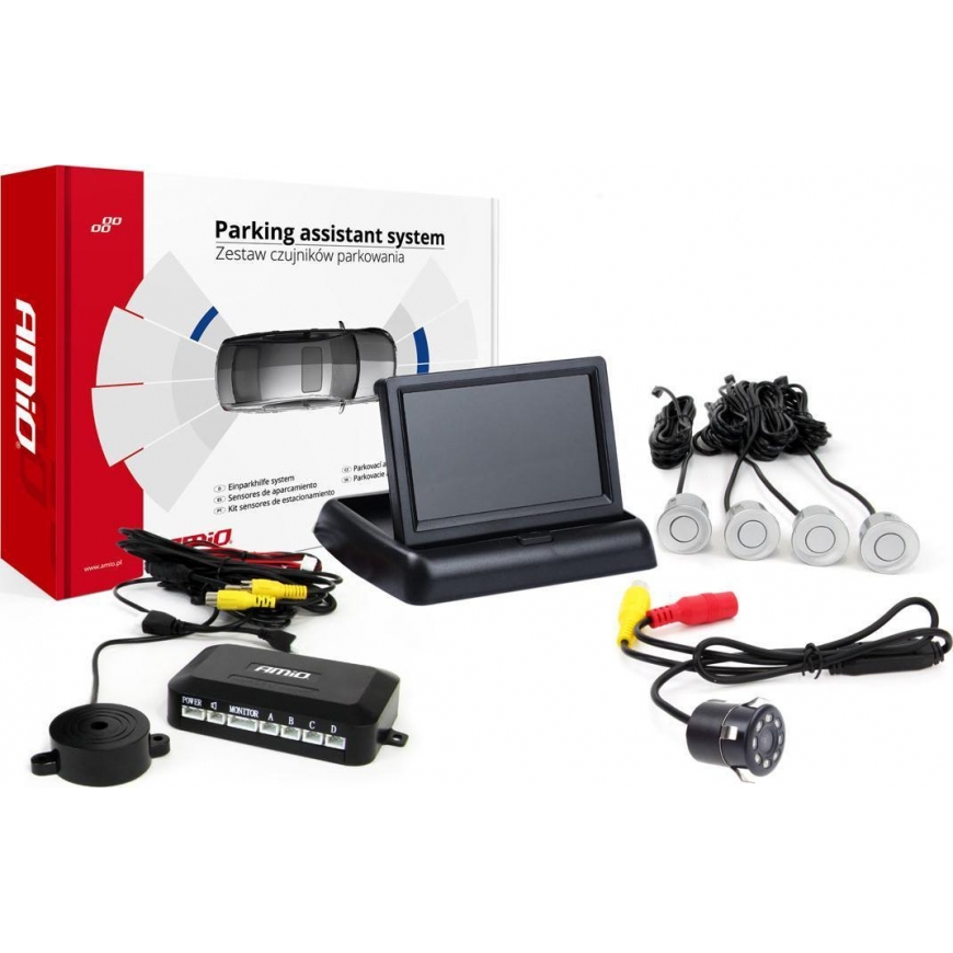 Amio Parking sensor kit tft02 4.3 inch with camera hd-308-led 4 sensors silver – 2