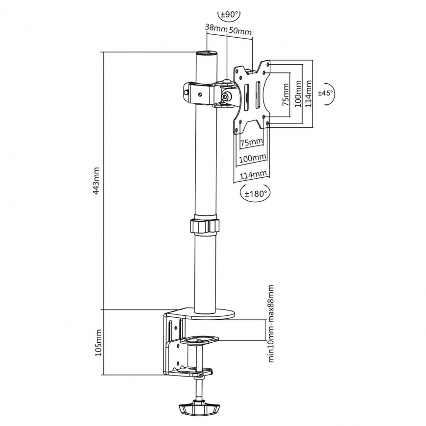 MACLEAN MC-751 Maclean MC-751 monitorius desk bracket 13-32 8kg vesa 75x75, 100x100 – 5