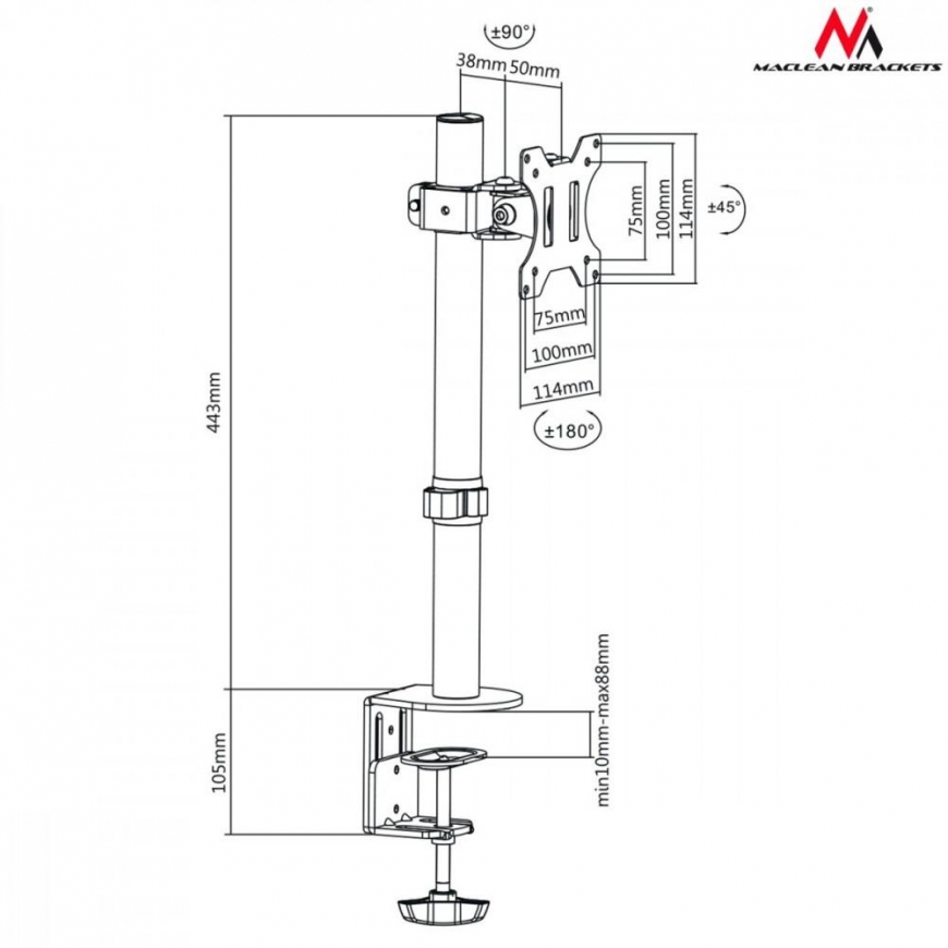 MACLEAN MC-751 Maclean MC-751 monitor desk bracket 13-32 8kg vesa 75x75, 100x100 – 10