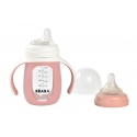 BEABA EDUCATIONAL GLASS BOTTLE-DRUNK 2IN1, 210 ML, OLD Pink, IN SILICONE CASE