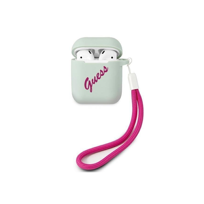 Guess apsauginis dėklas GUACA2LSVSBF silikoninis vintage, skirtas AirPods 1/2 mėlynas / rožinis – 2