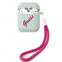 Guess apsauginis dėklas GUACA2LSVSBF silikoninis vintage, skirtas AirPods 1/2 mėlynas / rožinis