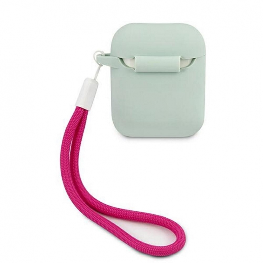 Guess apsauginis dėklas GUACA2LSVSBF silikoninis vintage, skirtas AirPods 1/2 mėlynas / rožinis – 3