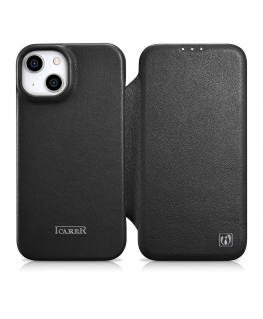 icarer CE aukščiausios kokybės oda Folio dėklas iPhone 14 Plus Magnetinė apverčiama oda Folio dėklas MagSafe juoda (WMI14220715-