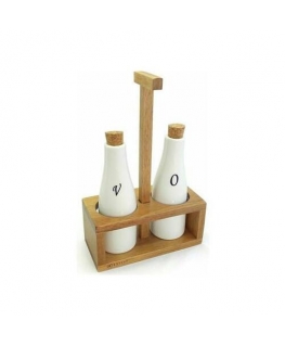 Serving set for oil and vinegar, porcelain, acacia wood Kassel 93576