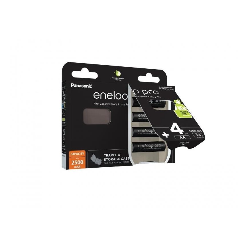 Įkraunamos baterijos Panasonic ENELOOP Pro BK-3HCDEC4BE , 2500 mAh, 500 (4xAA) dėžutėje – 2