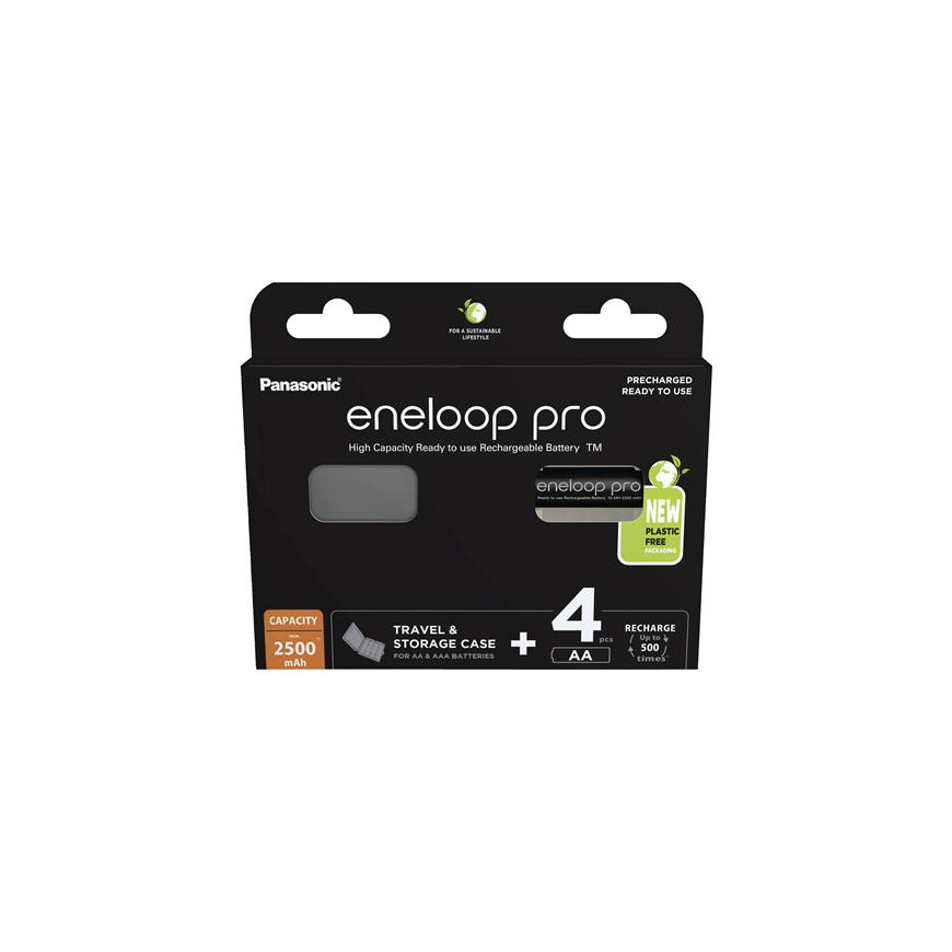 Įkraunamos baterijos Panasonic ENELOOP Pro BK-3HCDEC4BE , 2500 mAh, 500 (4xAA) dėžutėje – 4