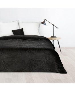Eurofirany DESIGN 91 LUIZ / 4 Aksominė lovatiesė, dygsniuota karšto spaudimo būdu su palmių lapų raštu, 170X210 cm, spalva: juod