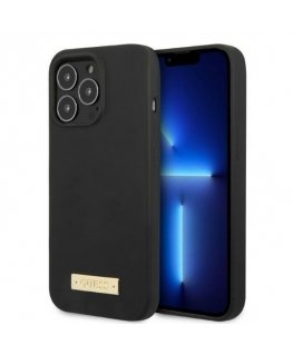 Guess GUHMP13LSPLK iPhone 13 Pro / 13 6,1 colio juodas/juodas kietas dėklas, silikoninis logotipas MagSafe