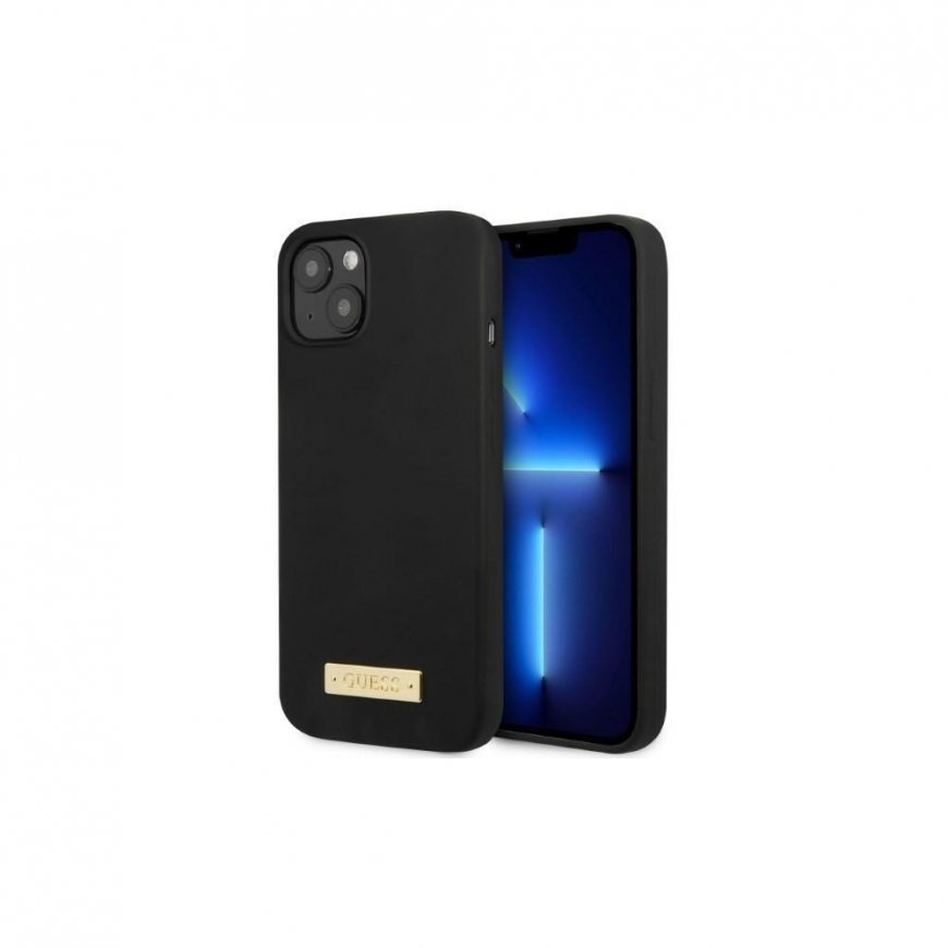Guess GUHMP13LSPLK iPhone 13 Pro / 13 6,1 colio juodas/juodas kietas dėklas, silikoninis logotipas MagSafe – 3