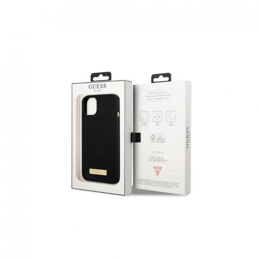 Guess GUHMP13LSPLK iPhone 13 Pro / 13 6,1 colio juodas/juodas kietas dėklas, silikoninis logotipas MagSafe – 5