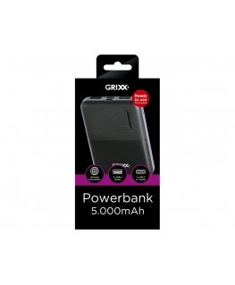 Grixx Powerbank 5000mAh Micro USB & USB-C Black