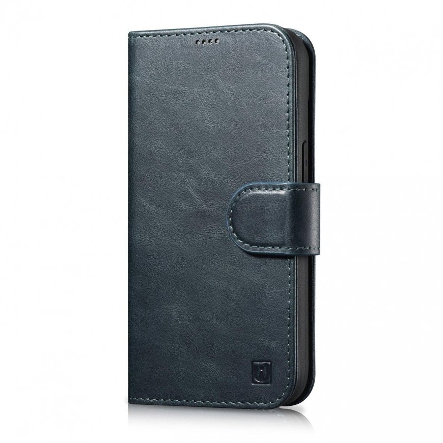 icarer oil Wax Wallet Case 2 in1 Cover iPhone 14 Plus Anti-RFID Leather Flip Case Blue (WMI14220723-BU)