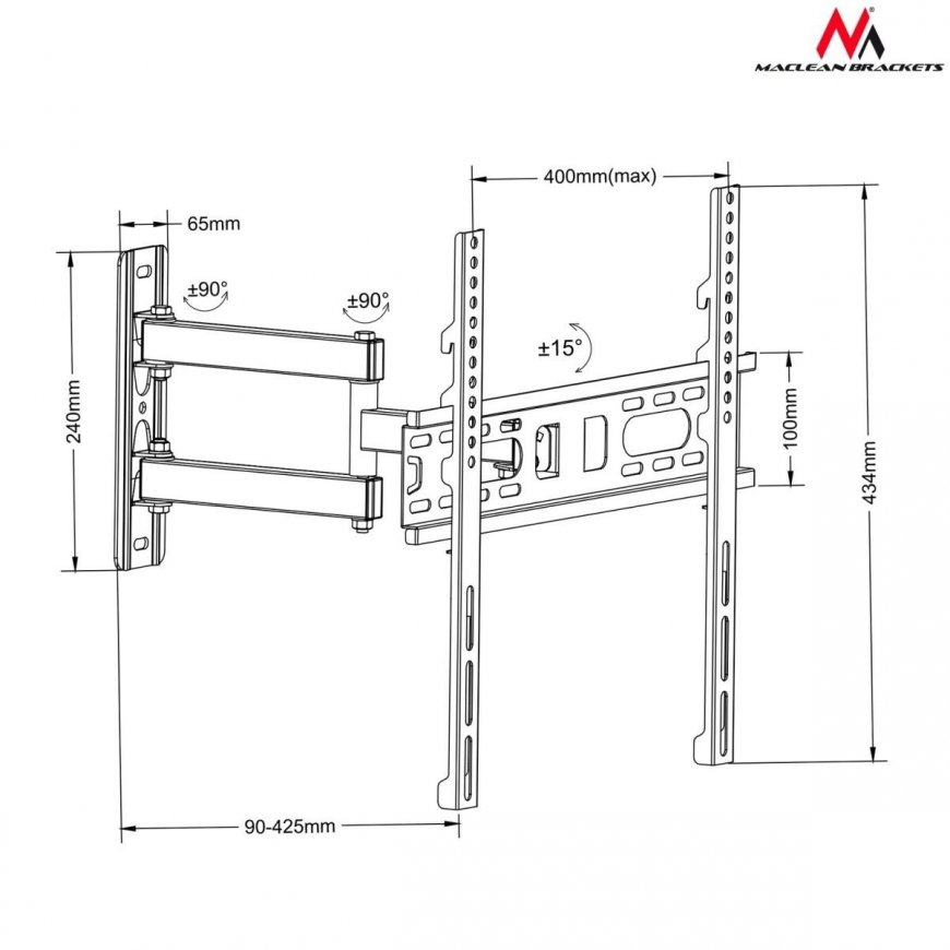 Laikiklis MACLEAN MC-761 Maclean MC-761 Wall bracket skirta TV or monitorius 26-55 30kg max vesa 400x400 – 3