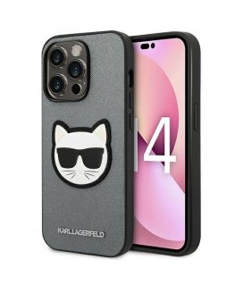 Case Karl Lagerfeld KLHCP14LSAPCHG iPhone 14 Pro 6.1 Hardcase Silver/Silver Saffiano Choupette Head Patch