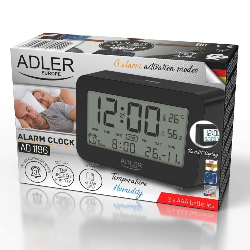 Adler Alarm Clock AD 1196b Black, Alarm – 2