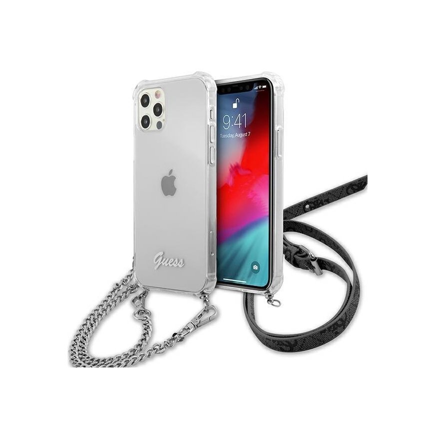 Guess GUHCP12MKC4GSSI iPhone 12/12 Pro 6.1quot Transparent hardcase 4G Sidabrinis Chain