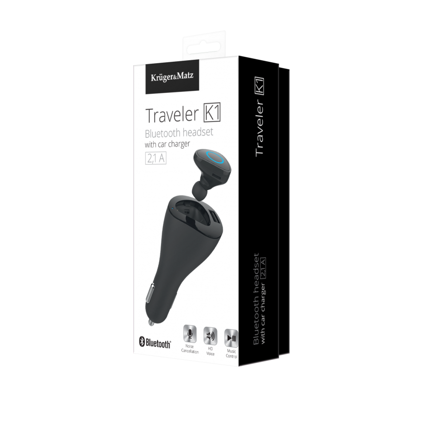 Bluetooth ausinės su Kruger & Matz Traveler K1 automobiliniu įkrovikliu – 3