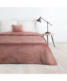 Eurofirany DESIGN 91 LUIZ / 4 Aksominė lovatiesė, dygsniuota karšto spaudimo būdu su palmių lapų raštu, 170X210 cm, spalva: roži