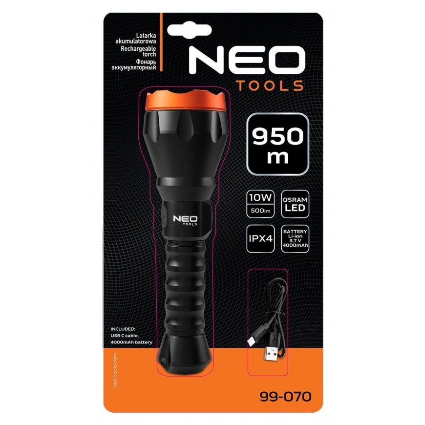 NEO USB C 500 lm Osram LED rechargeable flashlight – 12