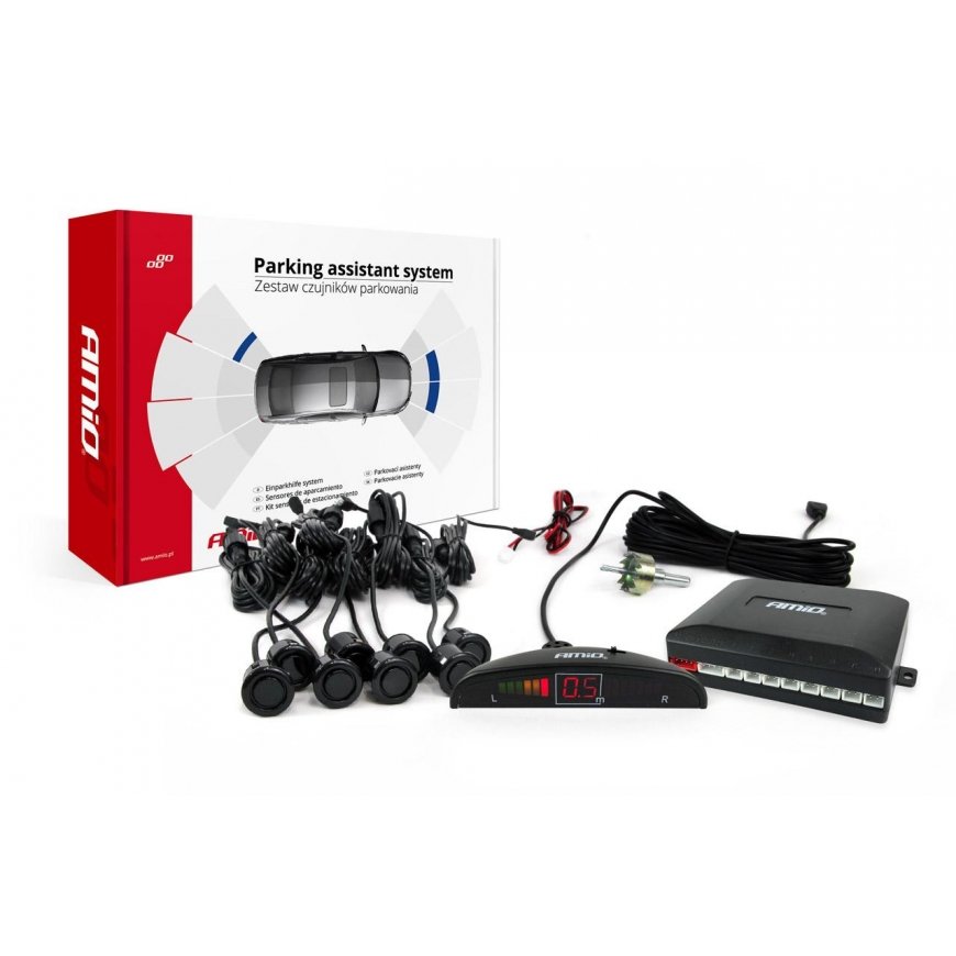 Amio LED Reverse Parking Sensor Kit 8 Black "Golden" 18mm Sensors