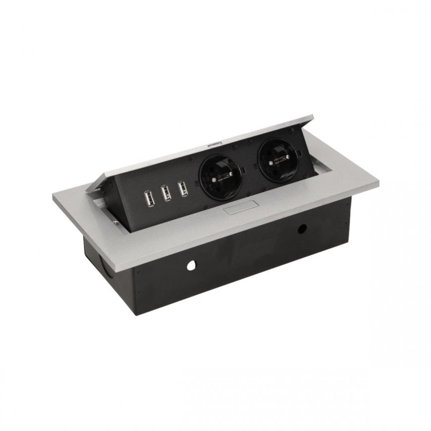 Orno Furniture socket, recessed into the tabletop with a thick edge, 2x2P + Z, 3 USB ports, silver – 8