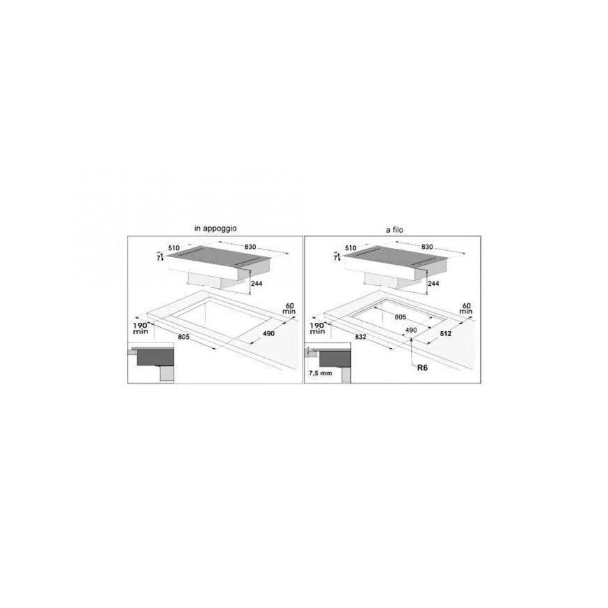 Hood Built-in induction hob with hood (2 in 1) Baraldi Diamond Flexi 83x51cm 700m3/h – 7