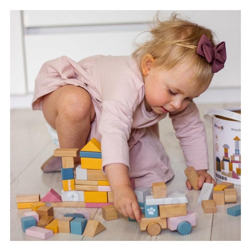 L2 Set of wooden blocks in a bucket - 60 items – 9